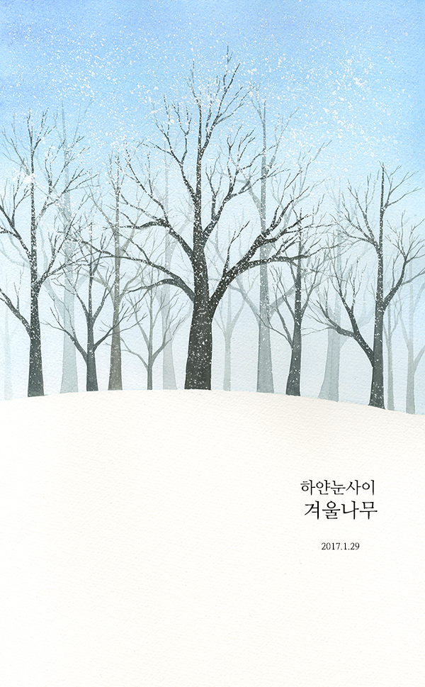 하얀 눈 사이 겨울나무